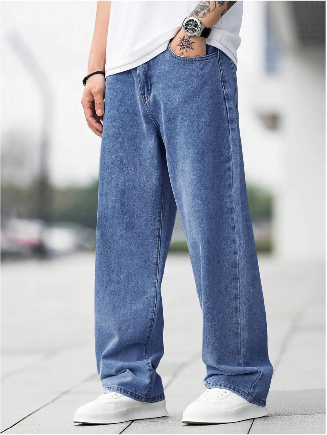 Verdusa Men's Casual Straight Leg Jeans Denim Pants Long Trousers