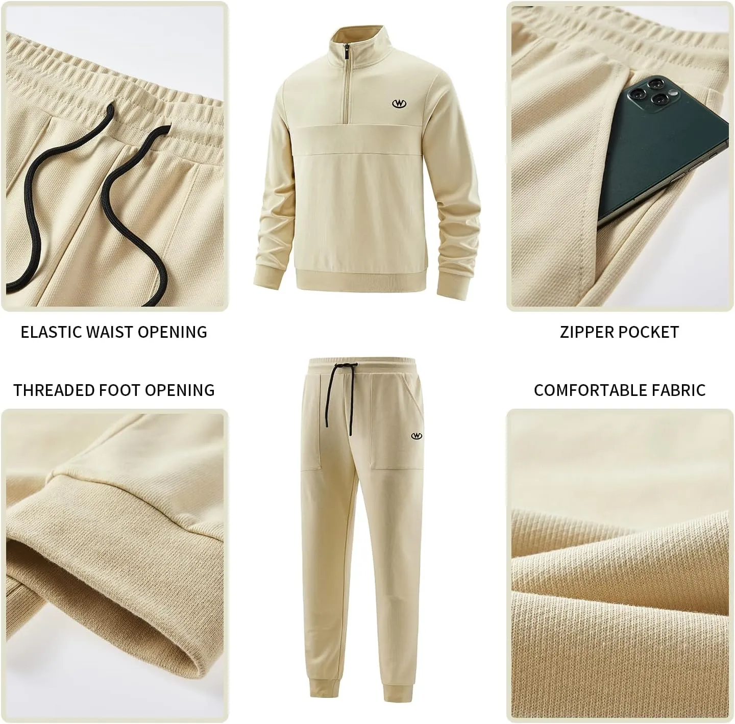 W JIANWANG Men's Casual Tracksuits Long Sleeve Jogging Suits Sweatsuit Sets Track Jackets and Pants 2 Piece Outfit