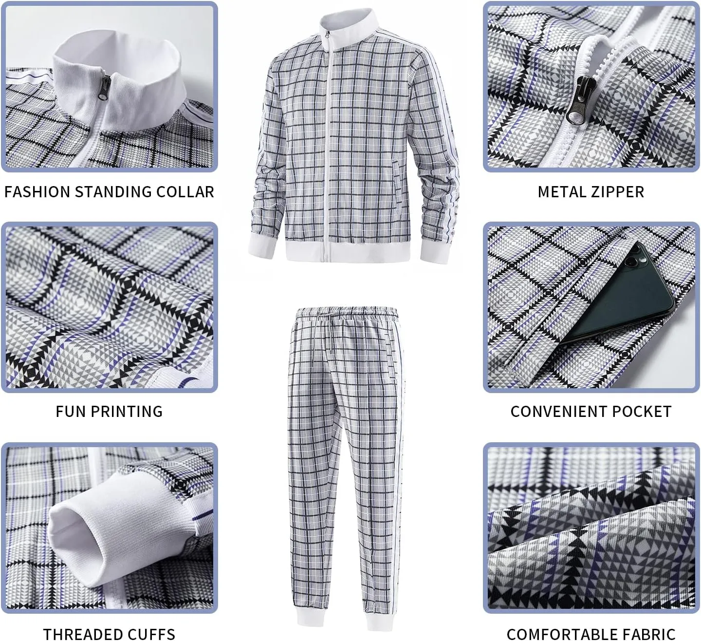 W JIANWANG Men's Casual Tracksuits Long Sleeve Jogging Suits Sweatsuit Sets Track Jackets and Pants 2 Piece Outfit