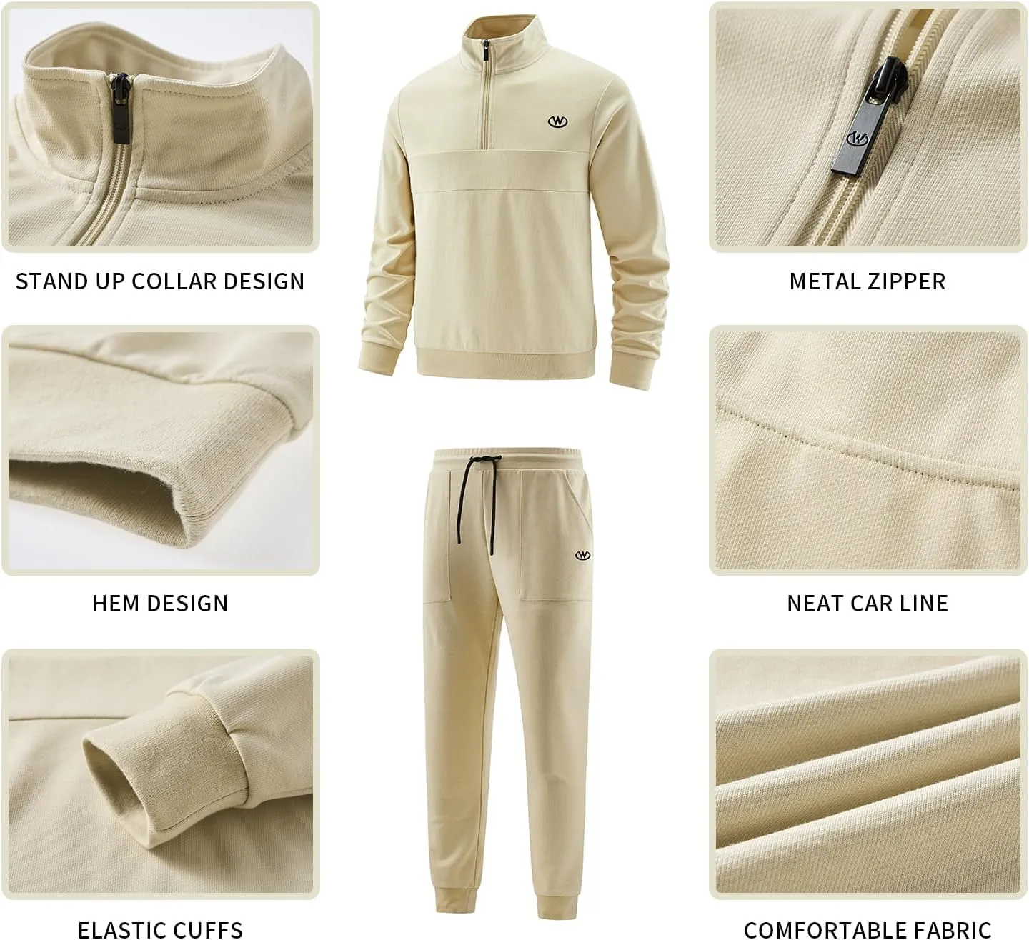 W JIANWANG Men's Casual Tracksuits Long Sleeve Jogging Suits Sweatsuit Sets Track Jackets and Pants 2 Piece Outfit