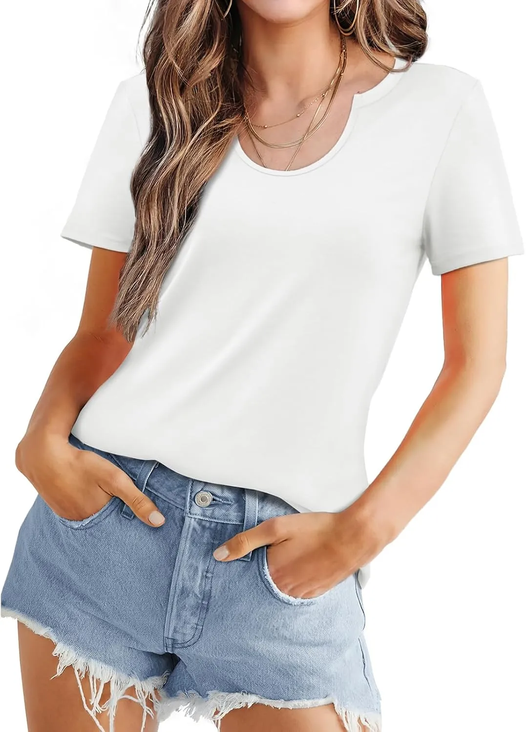WIHOLL Summer Tops for Women Scoop Neck Basic Tees Short Sleeve Casual T-Shirts Loose Fit