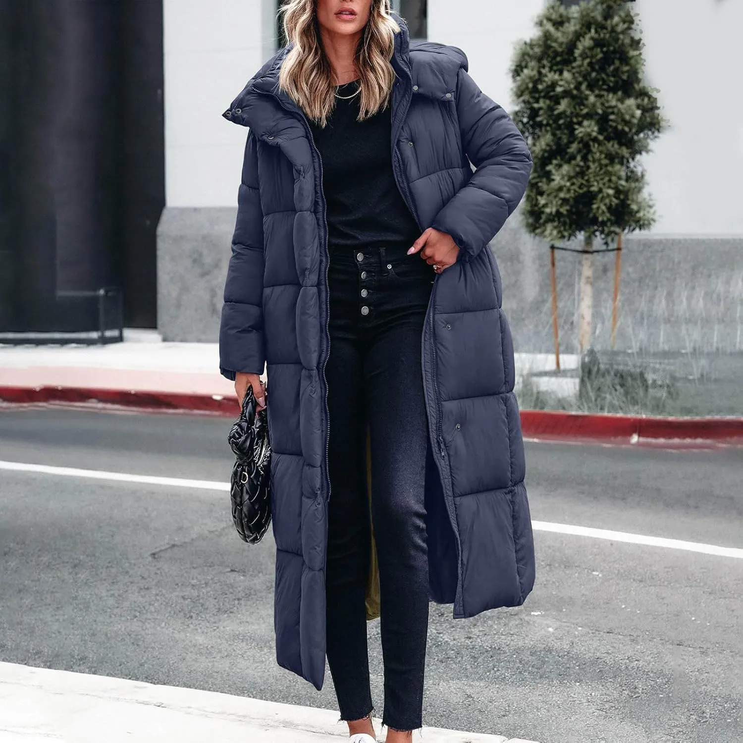 Winter Coats for Women Waterproof Long Winter Coat Thickened Down Alternative Jacket Warm Puffer Jacket Hooded Parka