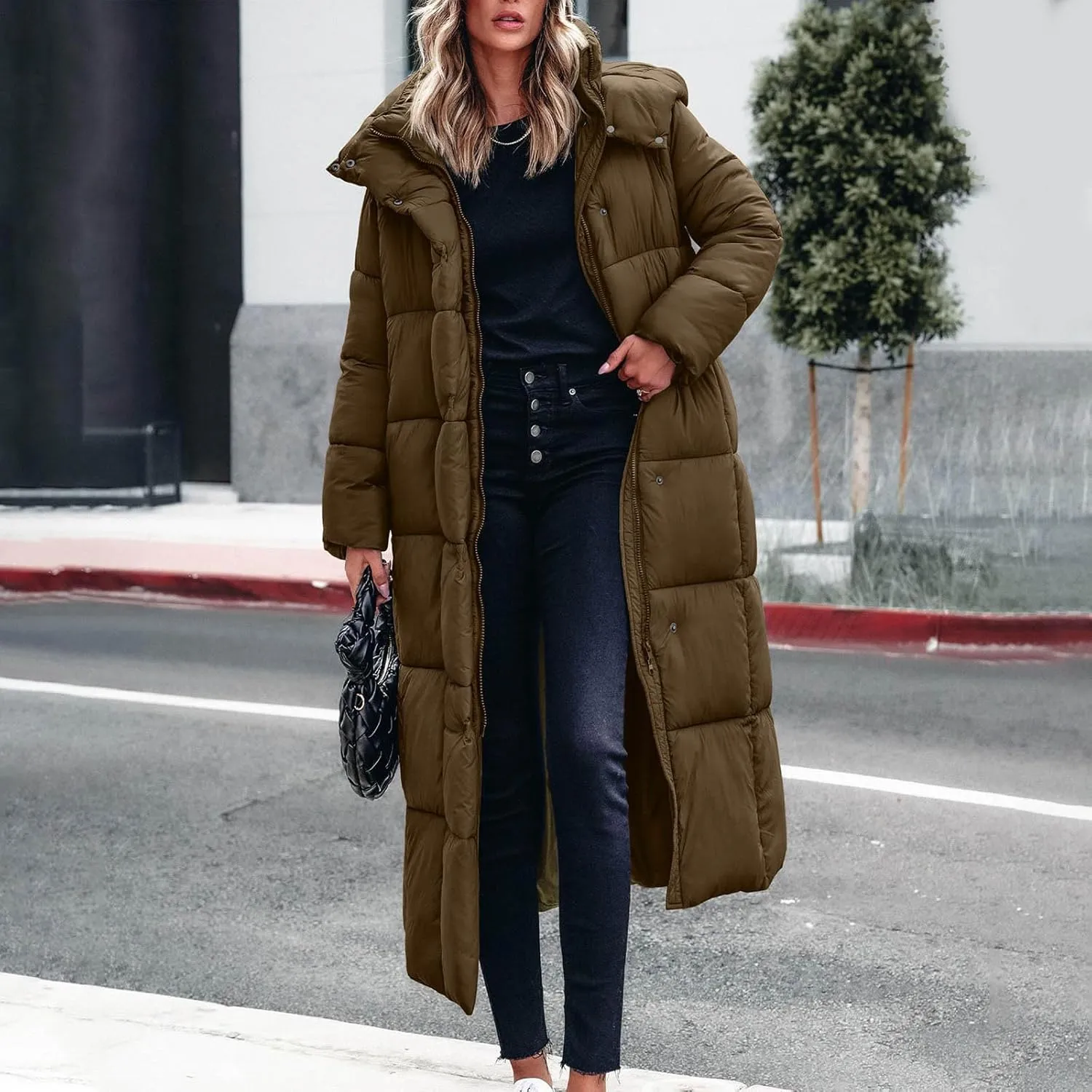 Winter Coats for Women Waterproof Long Winter Coat Thickened Down Alternative Jacket Warm Puffer Jacket Hooded Parka