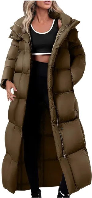 Winter Coats for Women Waterproof Long Winter Coat Thickened Down Alternative Jacket Warm Puffer Jacket Hooded Parka