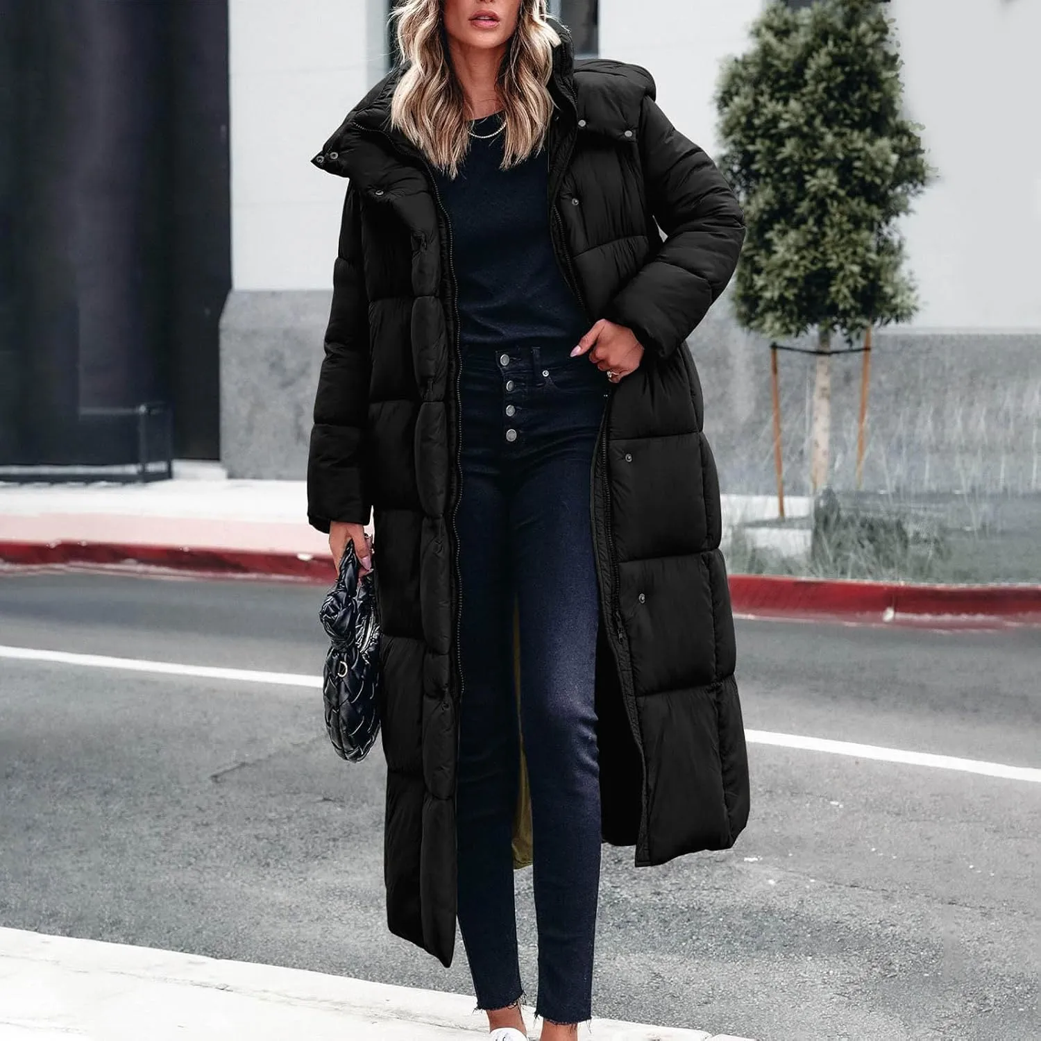 Winter Coats for Women Waterproof Long Winter Coat Thickened Down Alternative Jacket Warm Puffer Jacket Hooded Parka