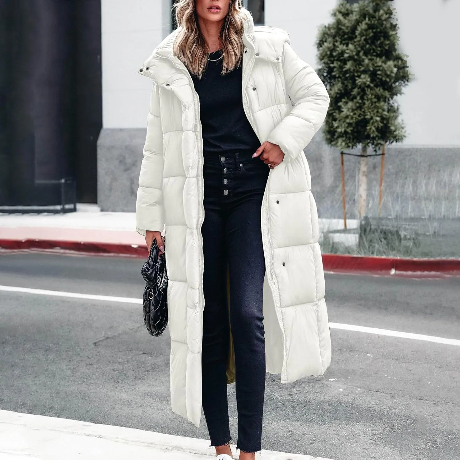 Winter Coats for Women Waterproof Long Winter Coat Thickened Down Alternative Jacket Warm Puffer Jacket Hooded Parka