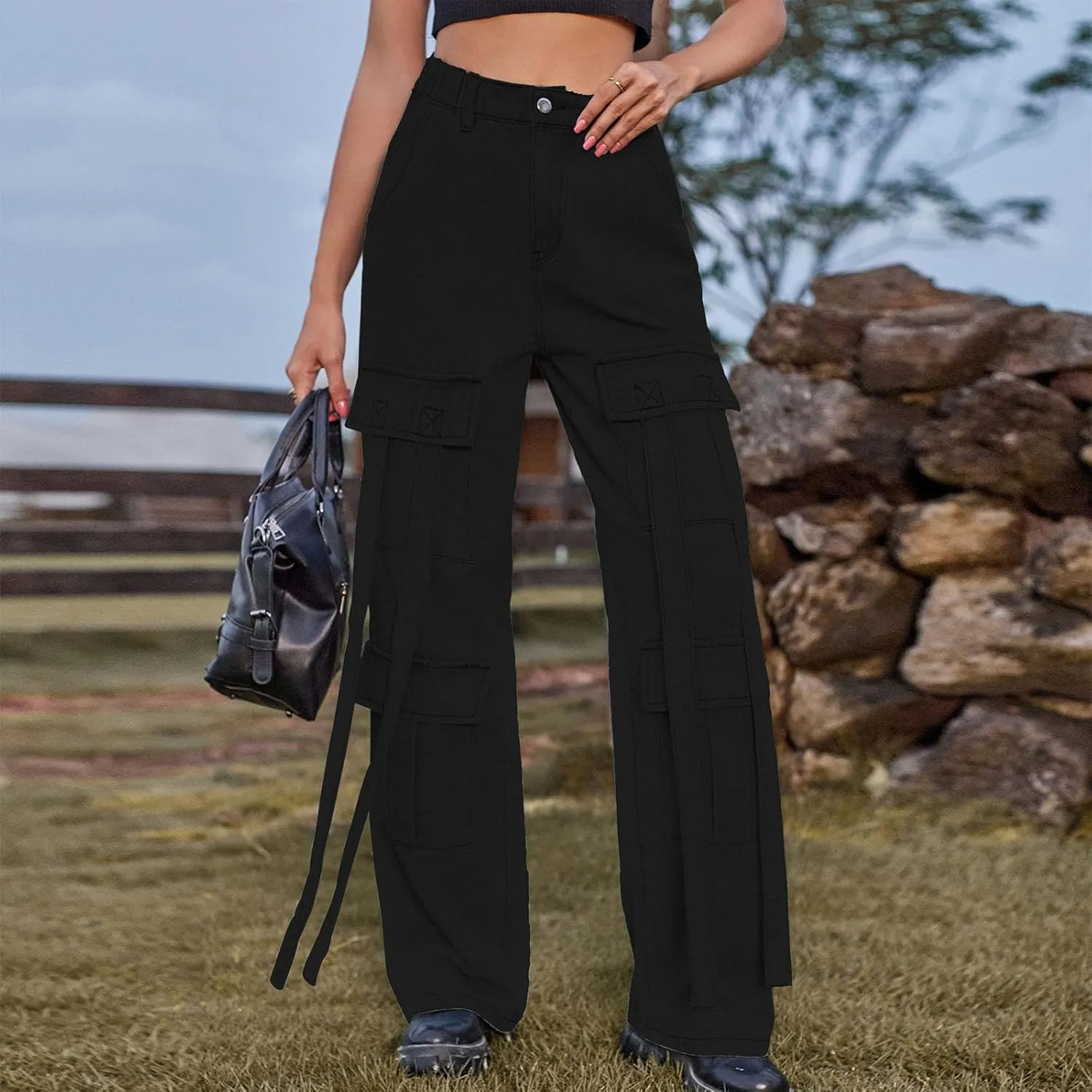 Women Boyfriend Jeans Cargo Pants Parachute Y2k Teen Girls High Waist Straight Wide Leg Baggy Fashion Streetwear Pants