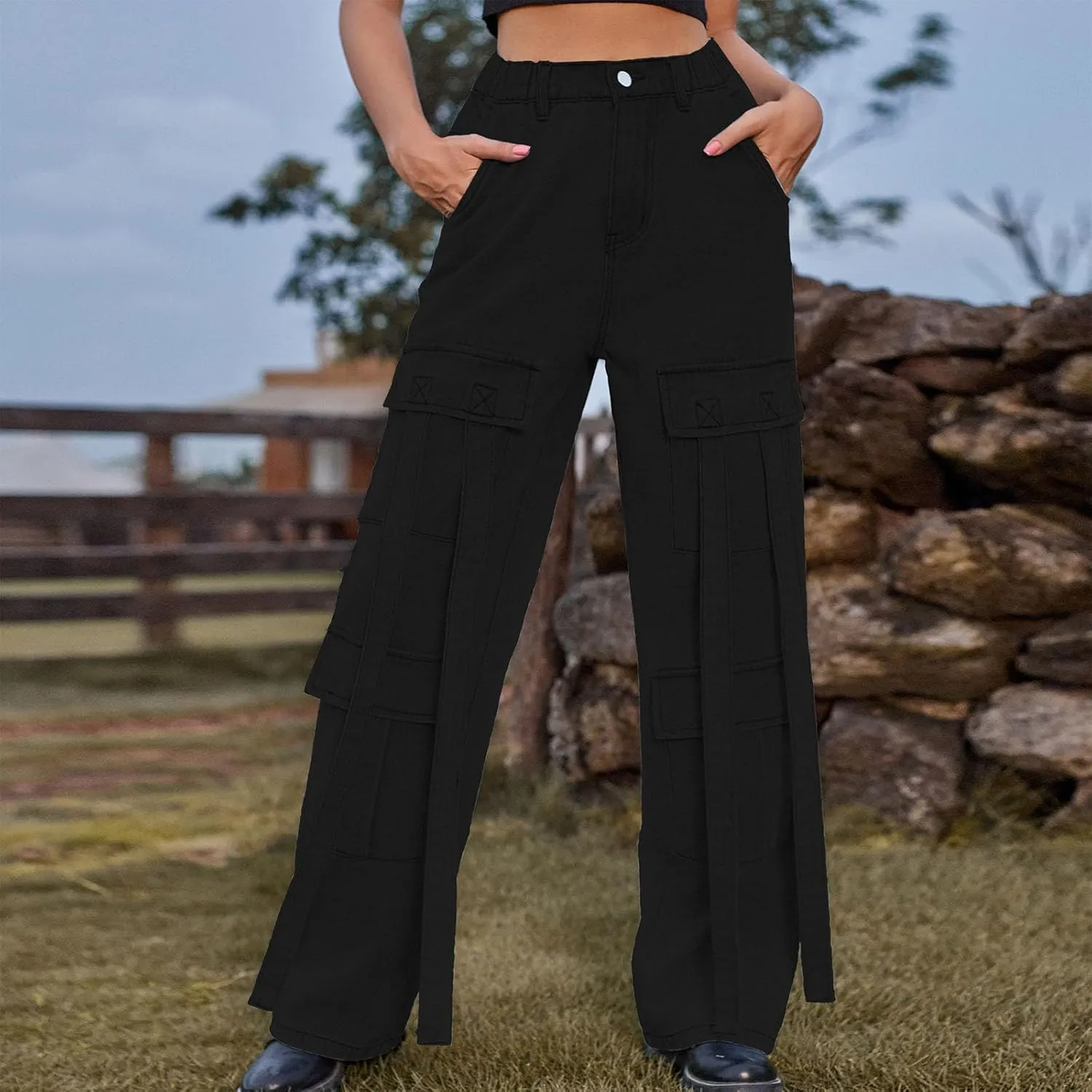 Women Boyfriend Jeans Cargo Pants Parachute Y2k Teen Girls High Waist Straight Wide Leg Baggy Fashion Streetwear Pants