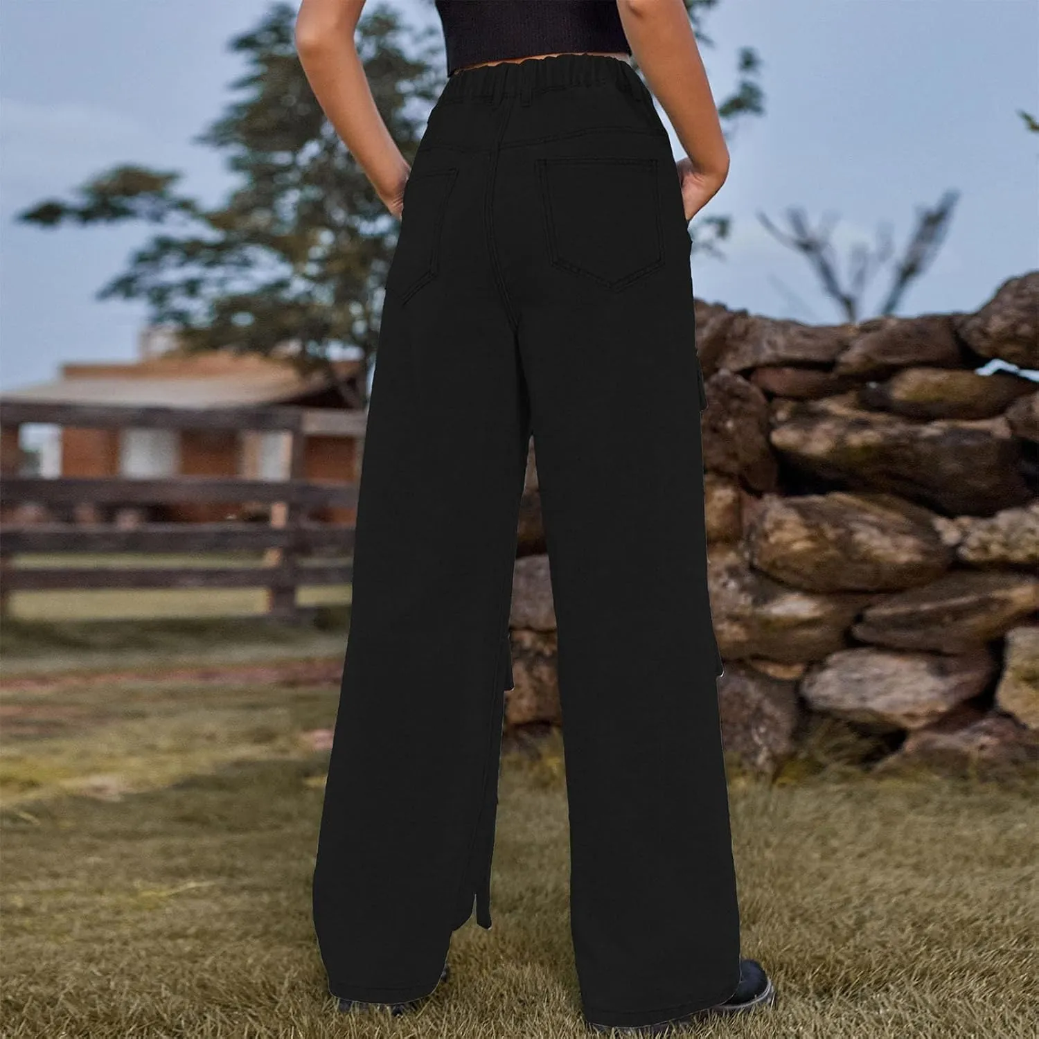 Women Boyfriend Jeans Cargo Pants Parachute Y2k Teen Girls High Waist Straight Wide Leg Baggy Fashion Streetwear Pants