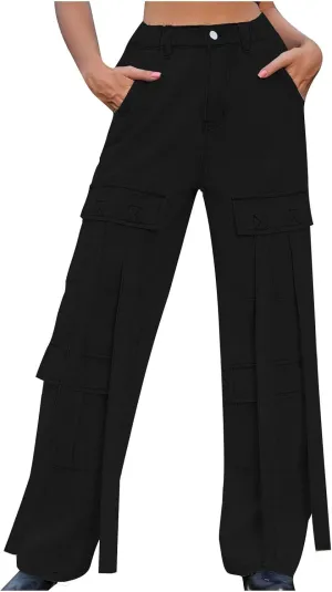 Women Boyfriend Jeans Cargo Pants Parachute Y2k Teen Girls High Waist Straight Wide Leg Baggy Fashion Streetwear Pants
