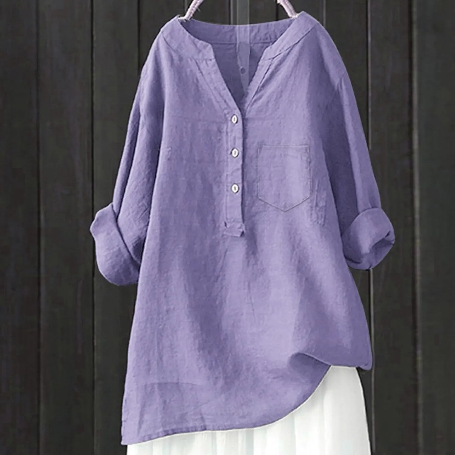 Women Button Up Shirt Plain Short Sleeve Linen Summer Casual Dress Blouse Tops Loose Tee Shirts
