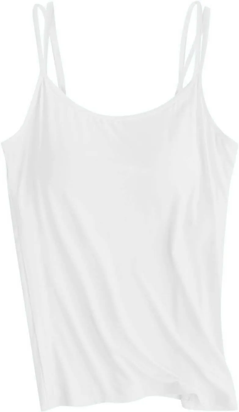 Women Camisole with Built in Bra, Womens Adjustable Spaghetti Strap Cami Tanks Basic Padded Comfy Yoga Tops