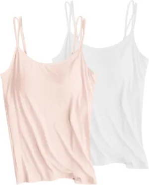 Women Camisole with Built in Bra, Womens Adjustable Spaghetti Strap Cami Tanks Basic Padded Comfy Yoga Tops