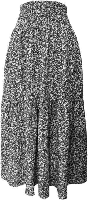 Women Casual Floral Print Boho Maxi Skirt Elastic High Waist Tiered Pleated Flowy Long Summer Beach