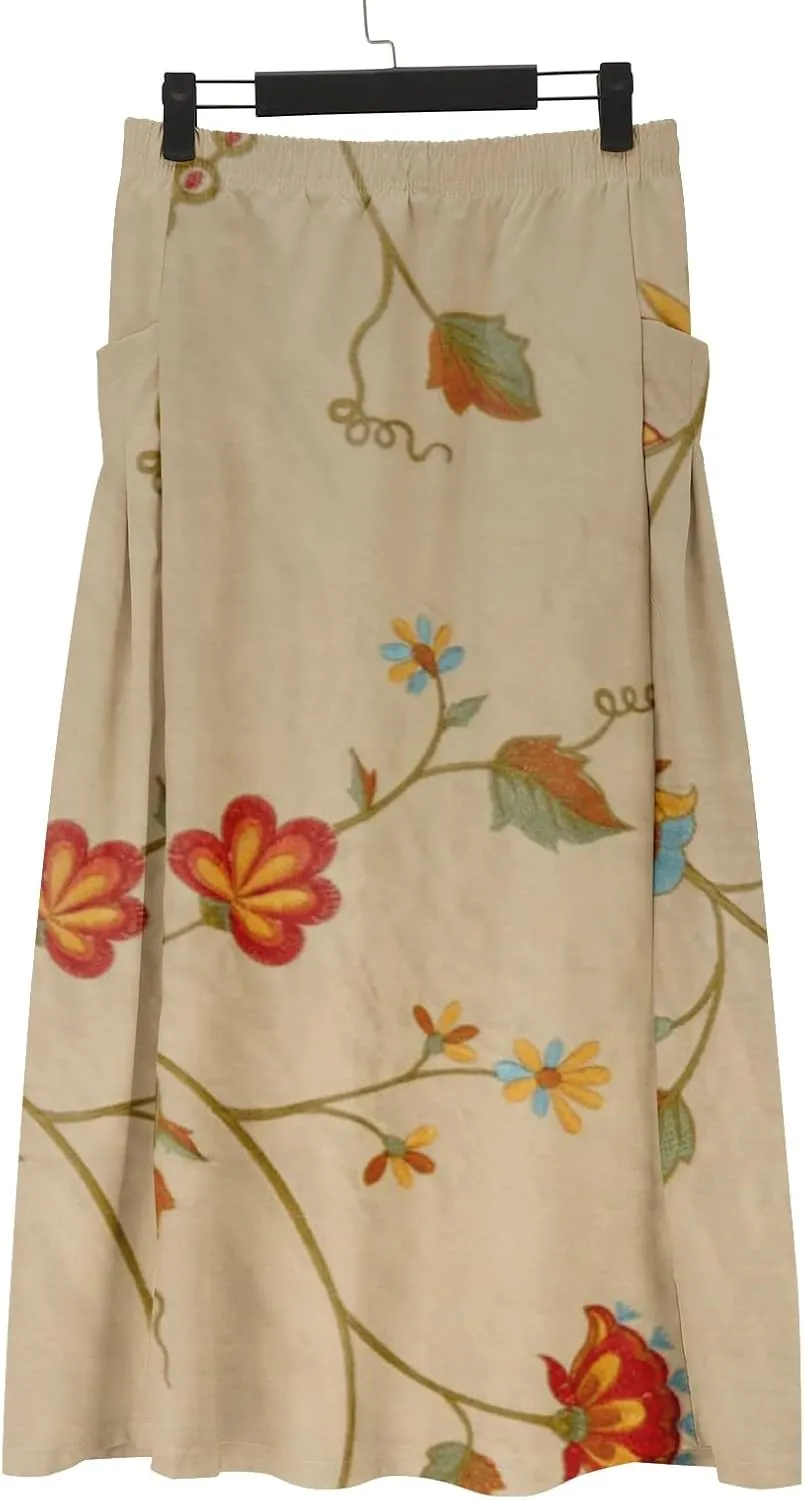 Women Casual Floral Print Boho Maxi Skirt Elastic High Waist Tiered Pleated Flowy Long Summer Beach