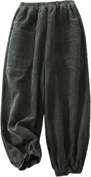 Women Corduroy Capri Pants High Elastic Waisted Casual Straight Leg Pants Loose Comfy Vintage Trousers with Pockets
