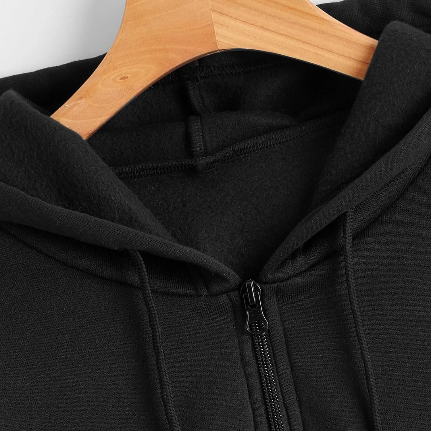 Women Fleece Hoodies Full Zip Cropped Hoodie Sweatshirt Long Sleeve Solid Color Drawstring Hooded Pullover Cute Jacket