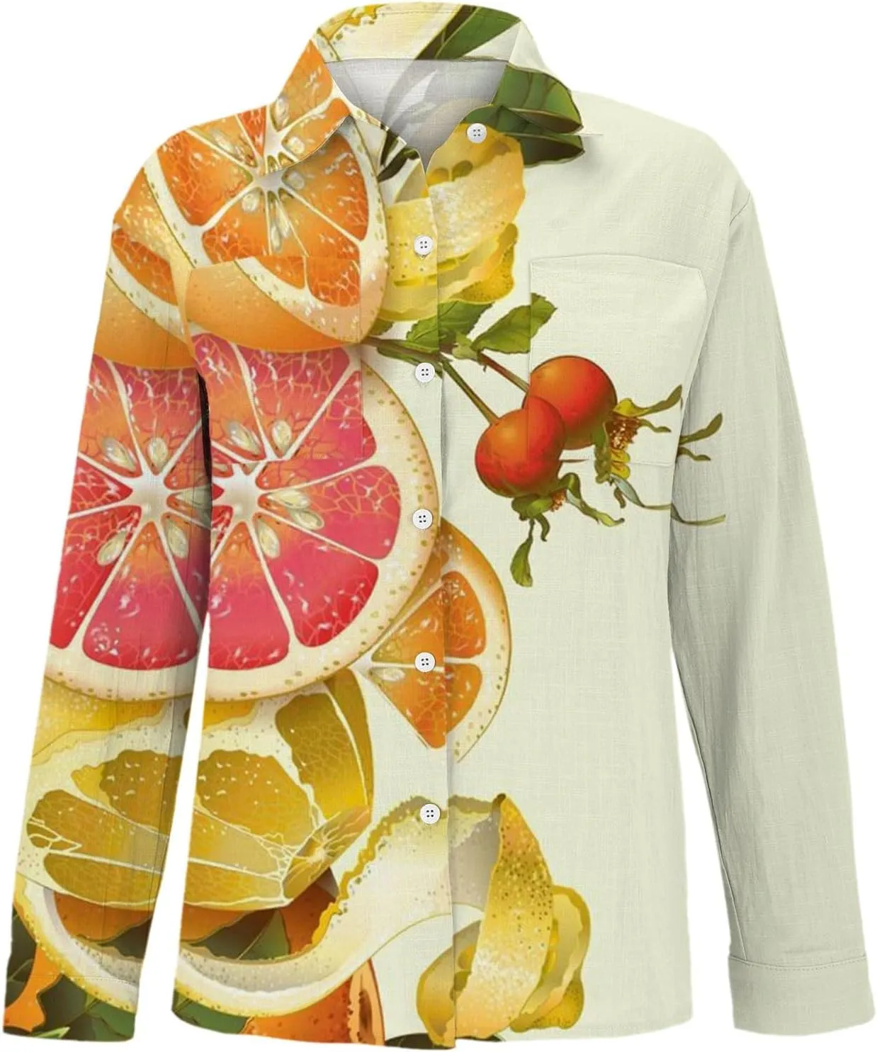 Women Linen Long Sleeve Shirts Button Down Loose Summer Tops Ethnic Vintage Floral Shirt Boho Causal Dressy Blouse
