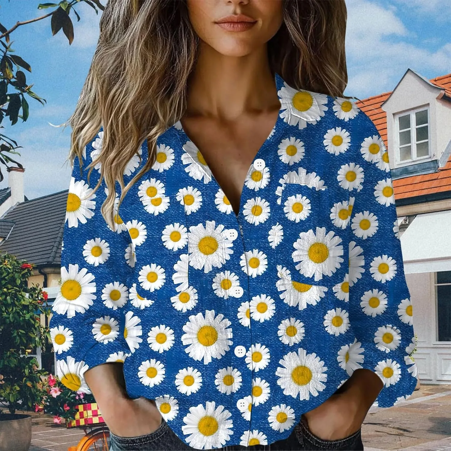 Women Linen Long Sleeve Shirts Button Down Loose Summer Tops Ethnic Vintage Floral Shirt Boho Causal Dressy Blouse