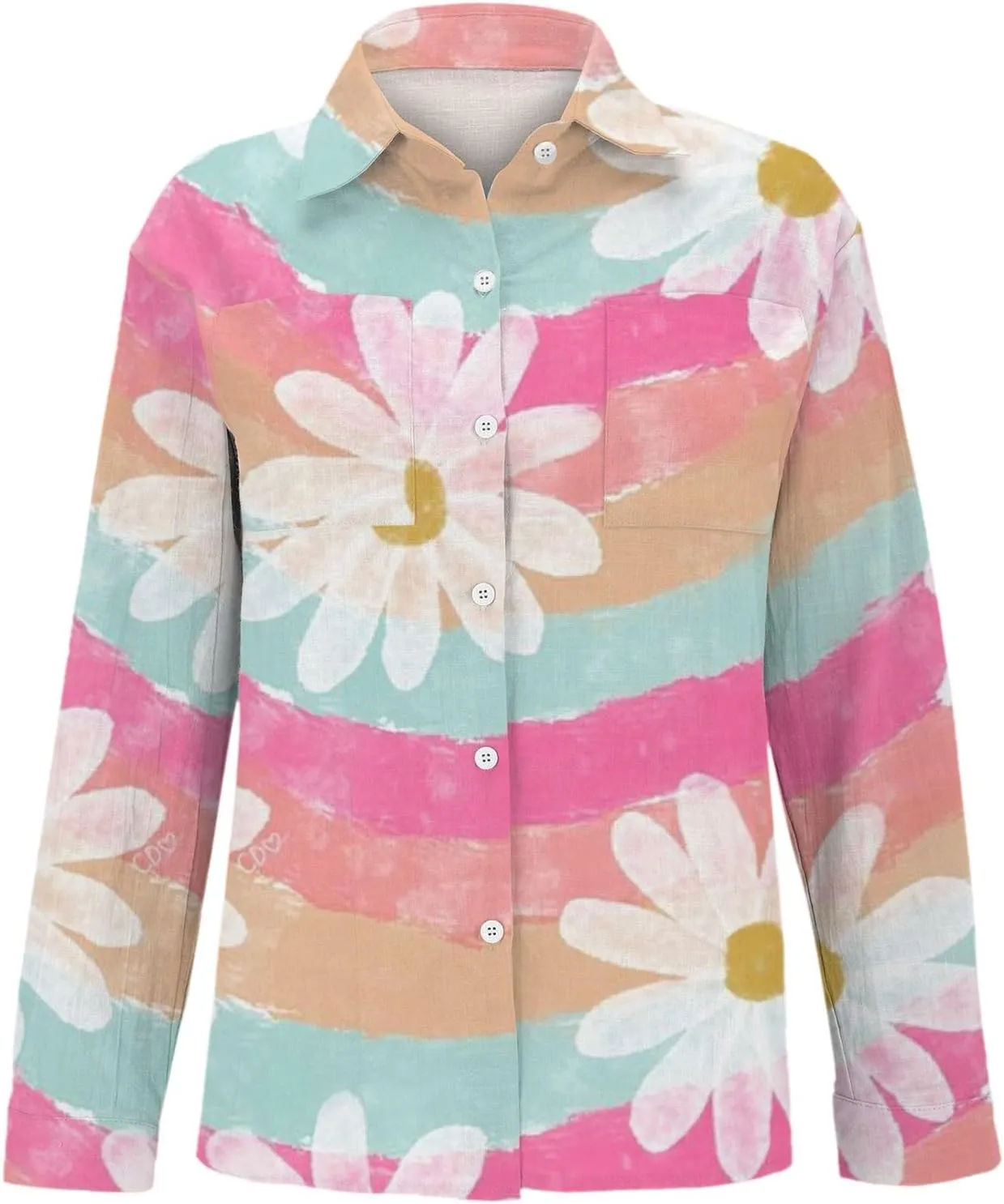 Women Linen Long Sleeve Shirts Button Down Loose Summer Tops Ethnic Vintage Floral Shirt Boho Causal Dressy Blouse