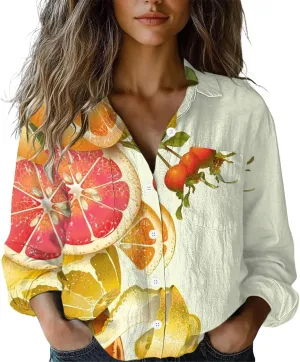 Women Linen Long Sleeve Shirts Button Down Loose Summer Tops Ethnic Vintage Floral Shirt Boho Causal Dressy Blouse