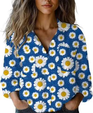 Women Linen Long Sleeve Shirts Button Down Loose Summer Tops Ethnic Vintage Floral Shirt Boho Causal Dressy Blouse