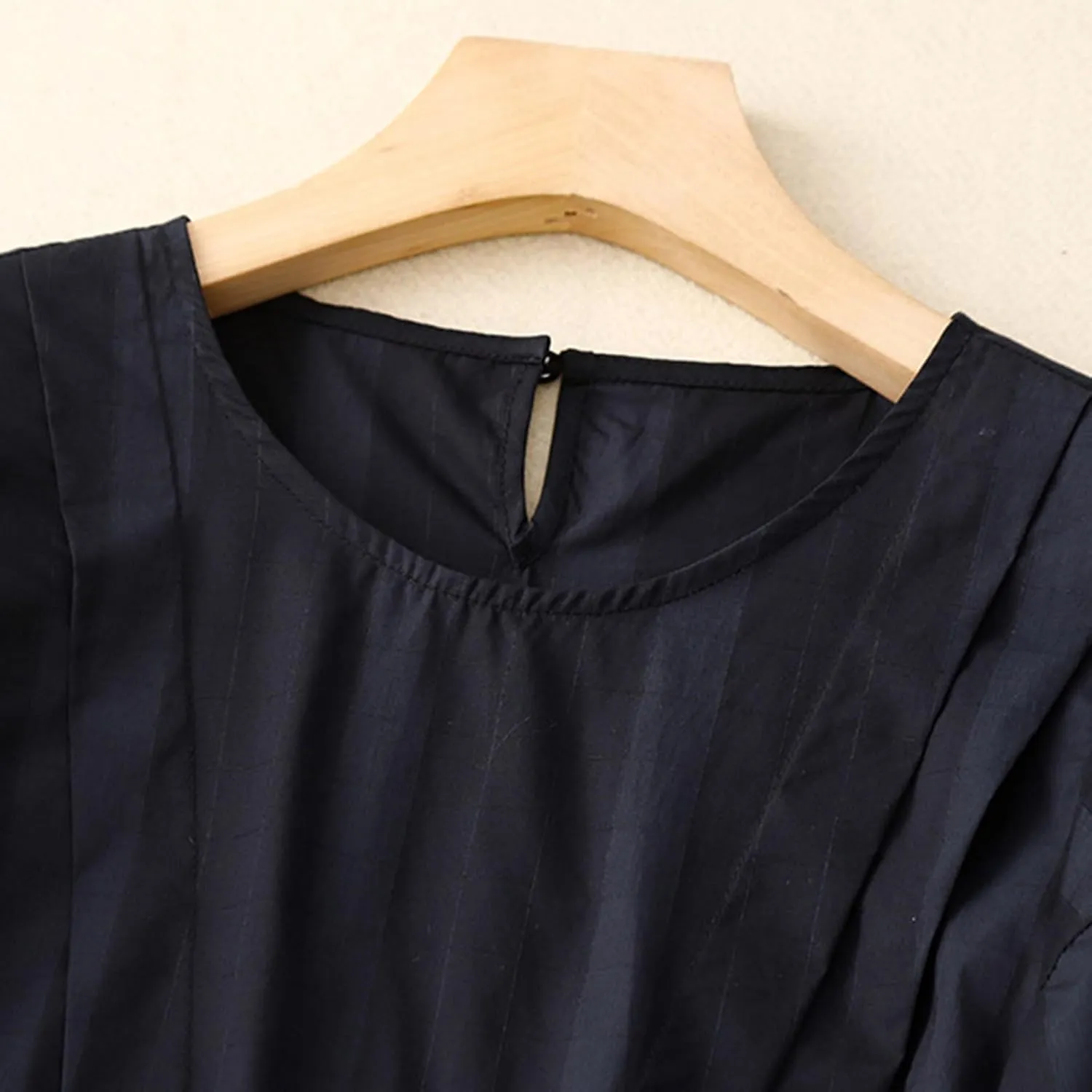 Women Pleated Babydoll Shirts Cotton Linen Half Sleeve Crewneck Flowy Tops Keyhole Back Summer Casual Loose Blouses