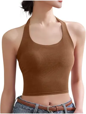 Women Removable Padded Sports Bras Workout Running Cropped Yoga Tank Tops Sleeveless Backless Going Out Top Trendy