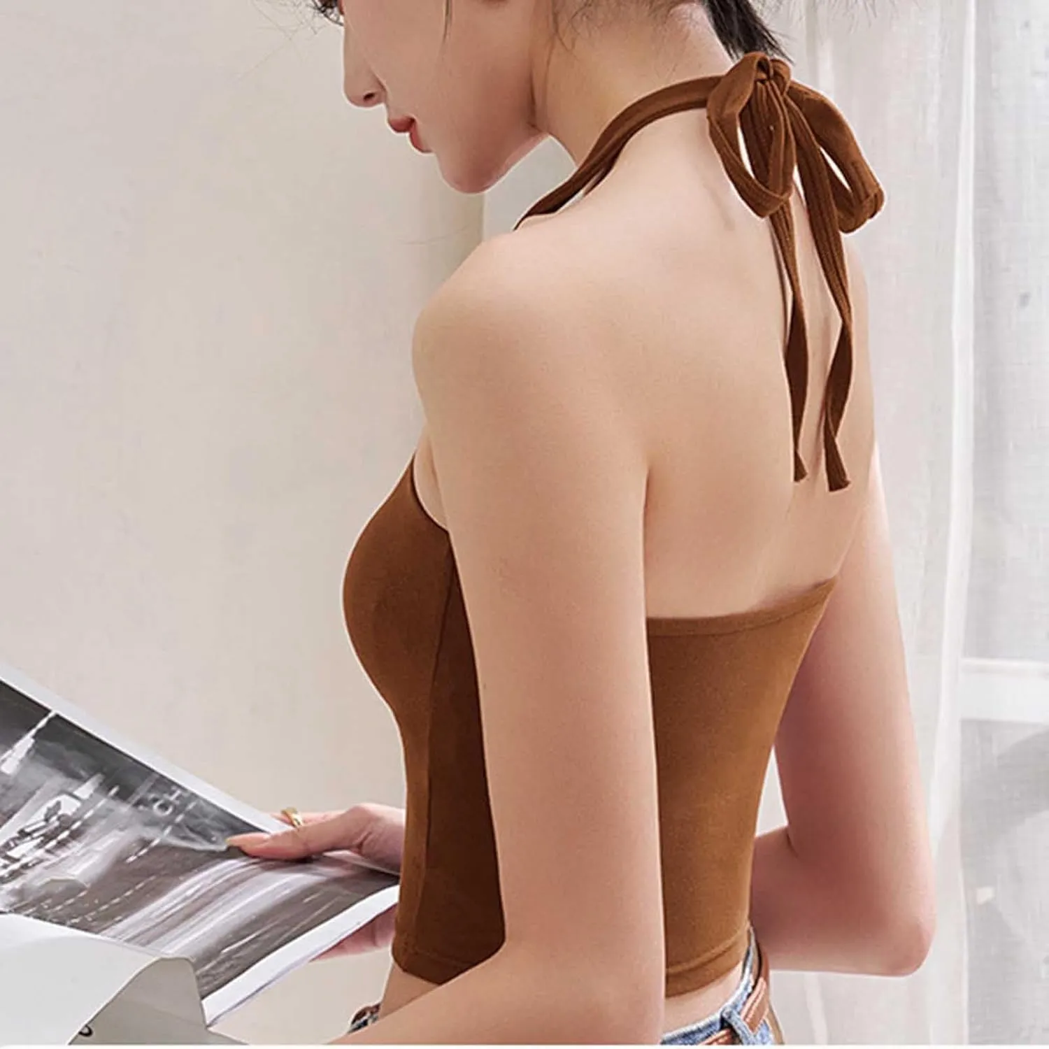 Women Removable Padded Sports Bras Workout Running Cropped Yoga Tank Tops Sleeveless Backless Going Out Top Trendy
