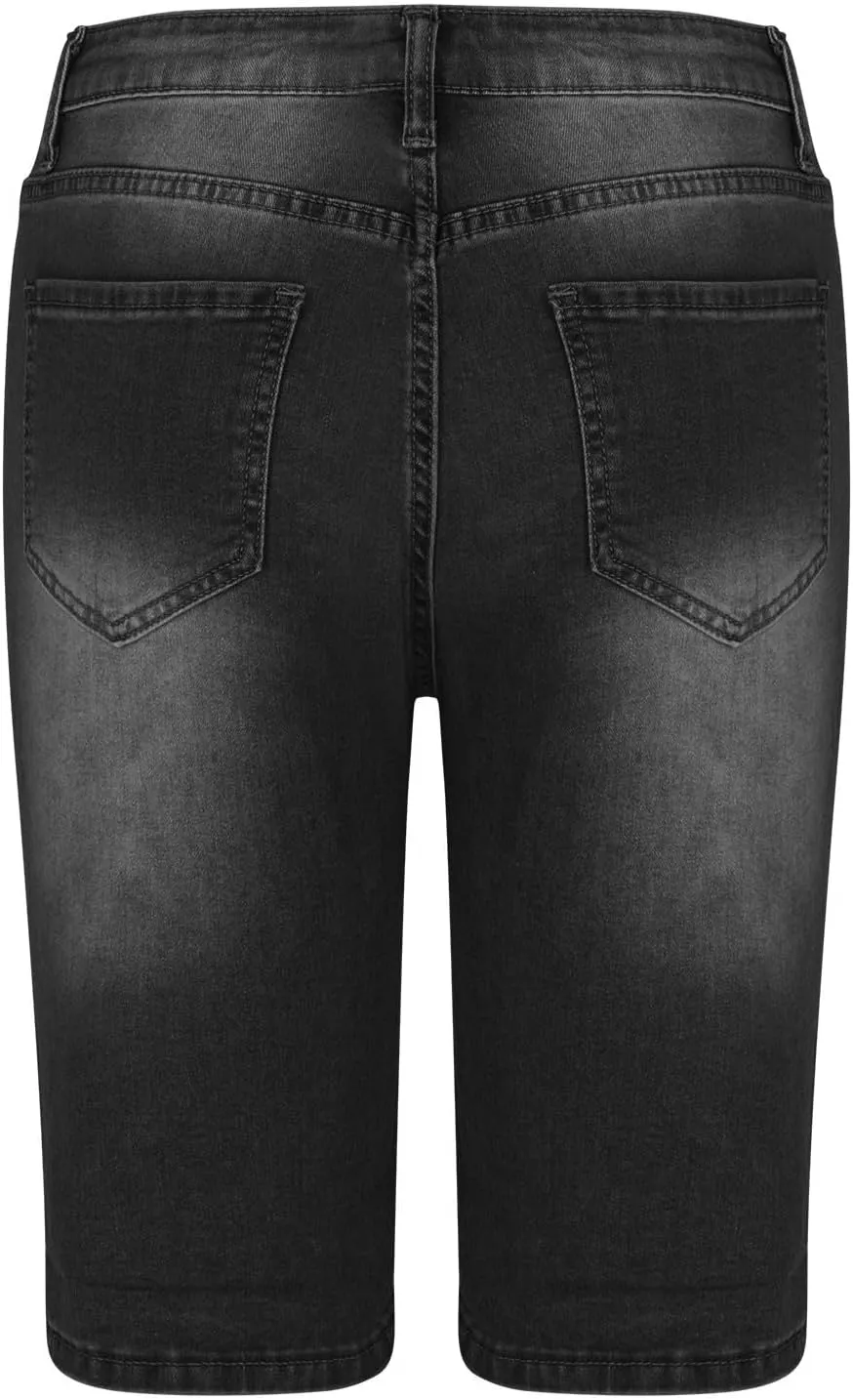 Women Ripped Jean Shorts High Waisted Button Shorts with Pockets Folded Hem Denim Shorts Summer Casual Jeans Shorts