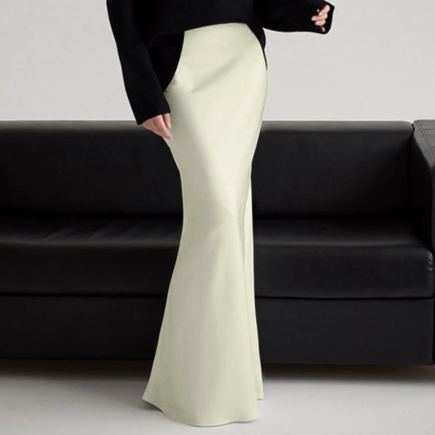 Women Spring Summer Skirt 2024 Silk Elegant High Waist Cocktail Party Wedding Hem Satin Maxi Skirts Corduroy Mini