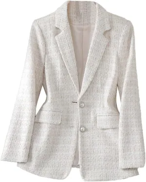 Womens 2024 Fall Tweed Plaid Blazer for Women Casual Work Fashion Button Elegant Suit Jacket with Pockets