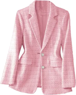 Womens 2024 Fall Tweed Plaid Blazer for Women Casual Work Fashion Button Elegant Suit Jacket with Pockets