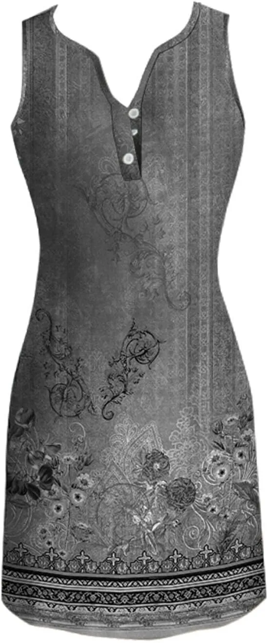 Women's Boho Midi Dress 2024 Summer Casual Sleeveless Button V Neck Trendy Dress Plus Size Floral Sexy Party Dress