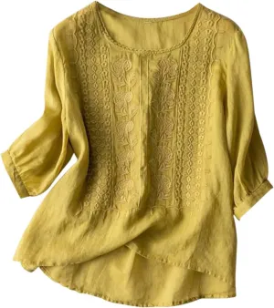 Women's Button Shirts Linen Roll up Sleeve V-Neck Trendy Shirt Casual Loose Fit Business Work Blouses Tops