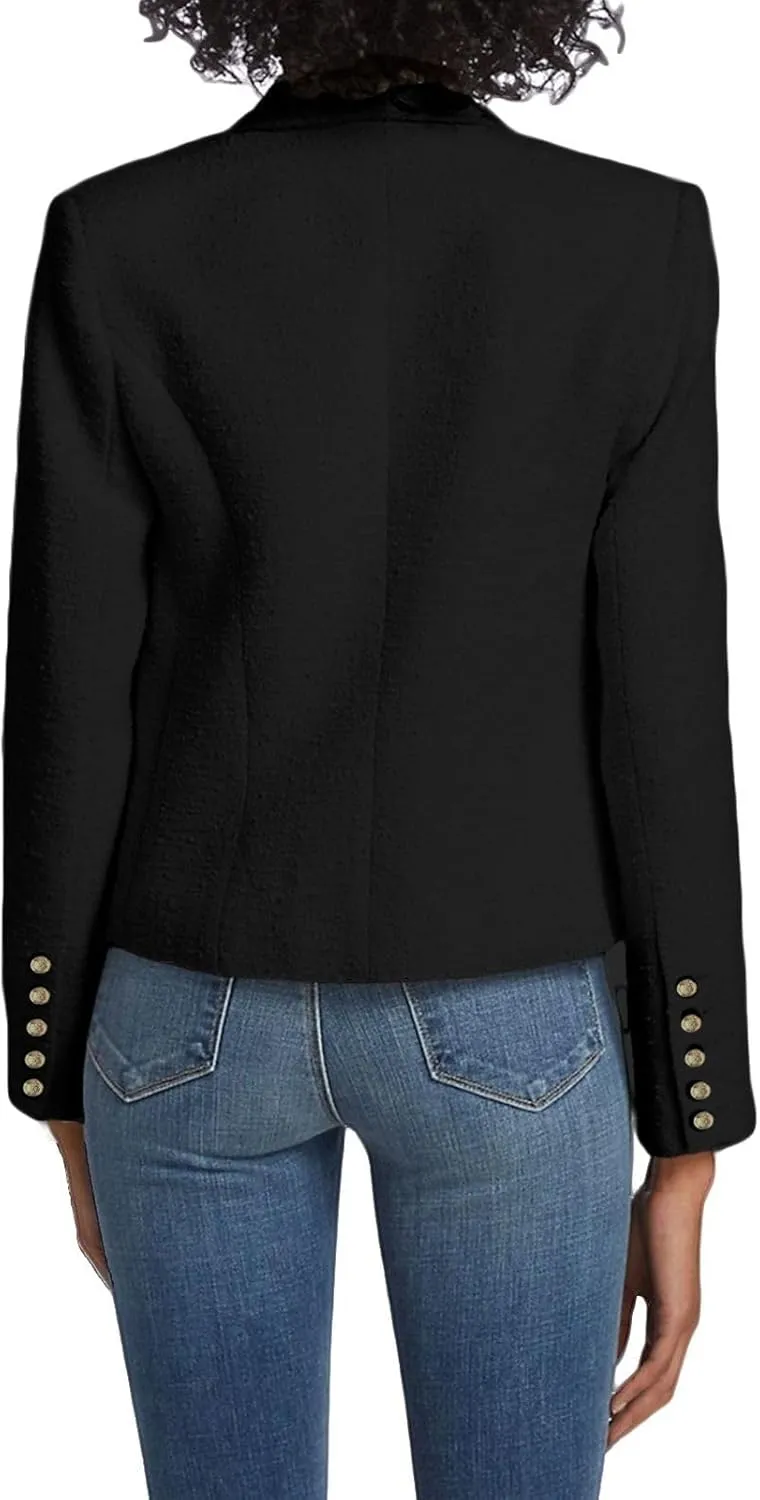 Womens' Casual Blazer 2024 New Spring Cropped Elegant Ladies Lightweight Open Front Work Office Business Pocket Jacket