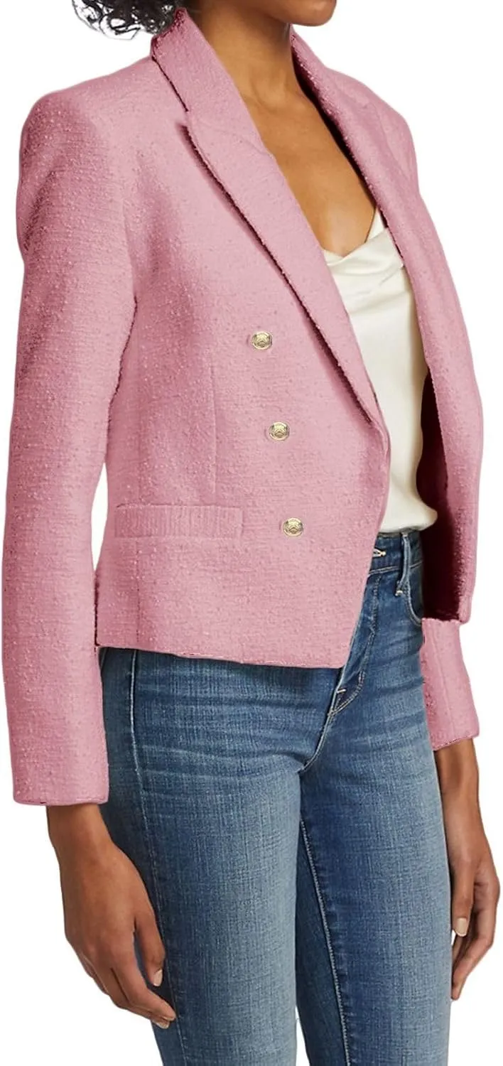 Womens' Casual Blazer 2024 New Spring Cropped Elegant Ladies Lightweight Open Front Work Office Business Pocket Jacket