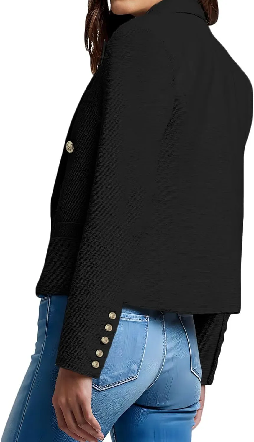 Womens' Casual Blazer 2024 New Spring Cropped Elegant Ladies Lightweight Open Front Work Office Business Pocket Jacket