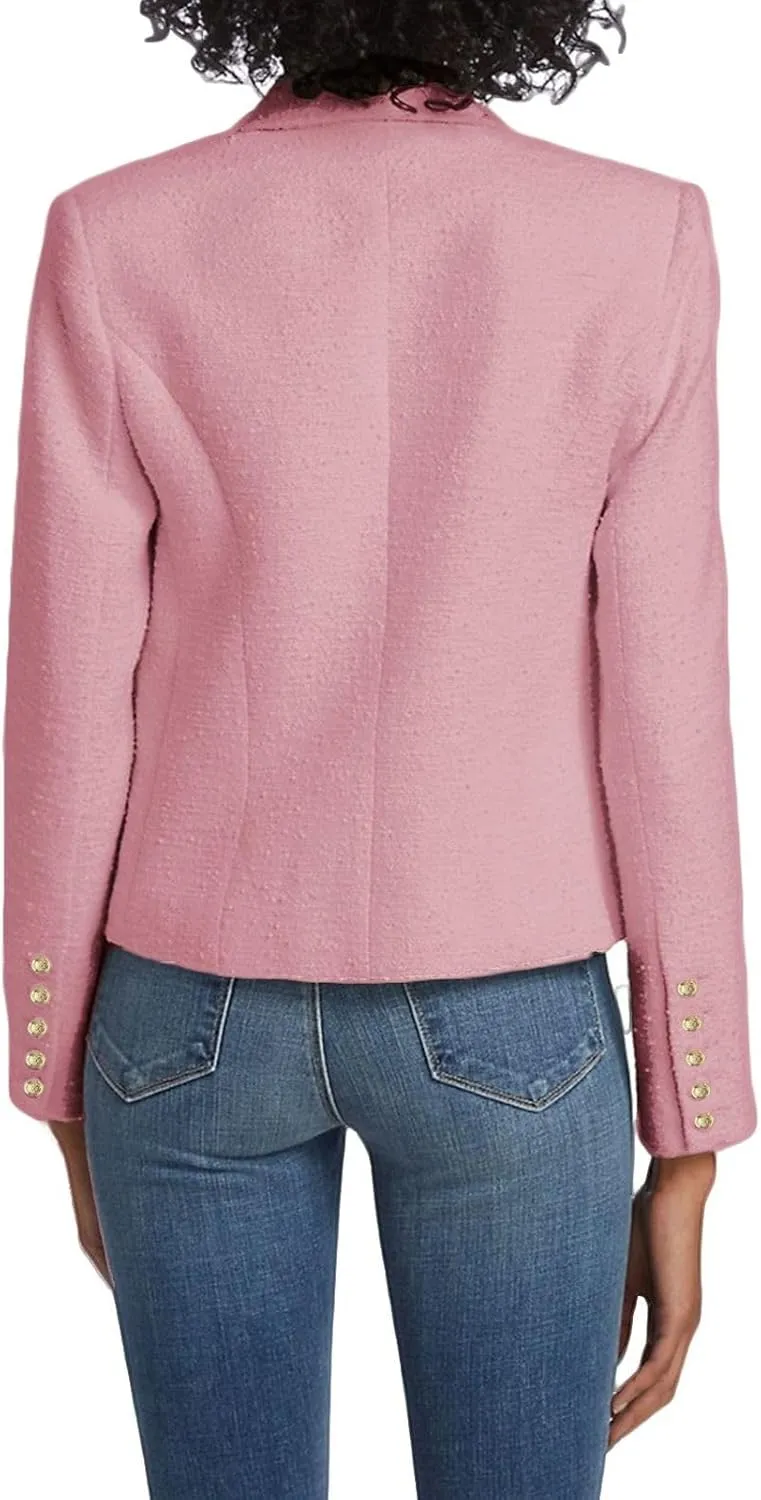 Womens' Casual Blazer 2024 New Spring Cropped Elegant Ladies Lightweight Open Front Work Office Business Pocket Jacket