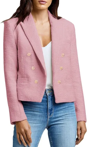 Womens' Casual Blazer 2024 New Spring Cropped Elegant Ladies Lightweight Open Front Work Office Business Pocket Jacket