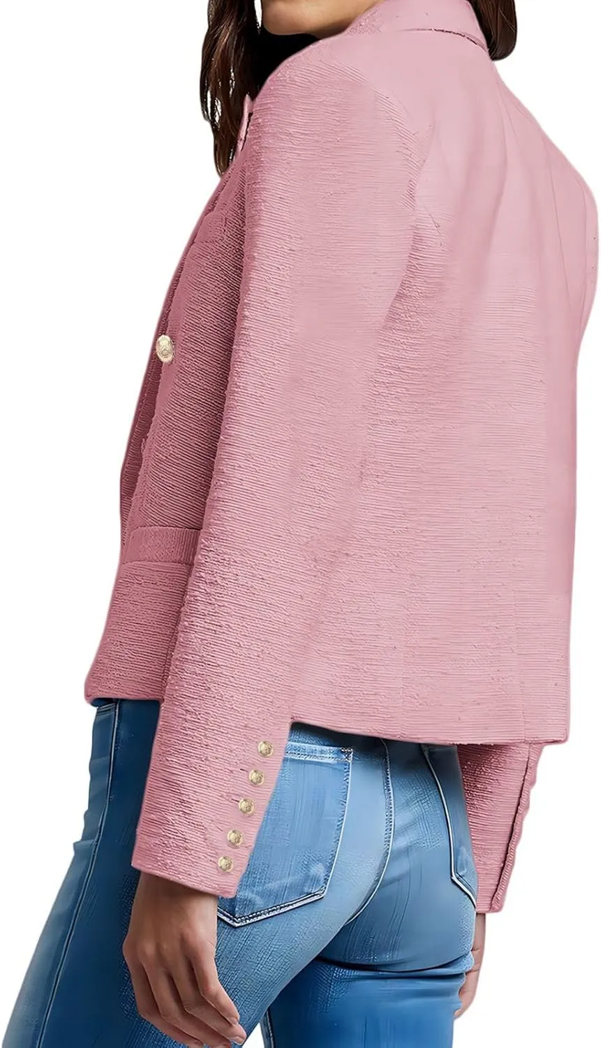 Womens' Casual Blazer 2024 New Spring Cropped Elegant Ladies Lightweight Open Front Work Office Business Pocket Jacket