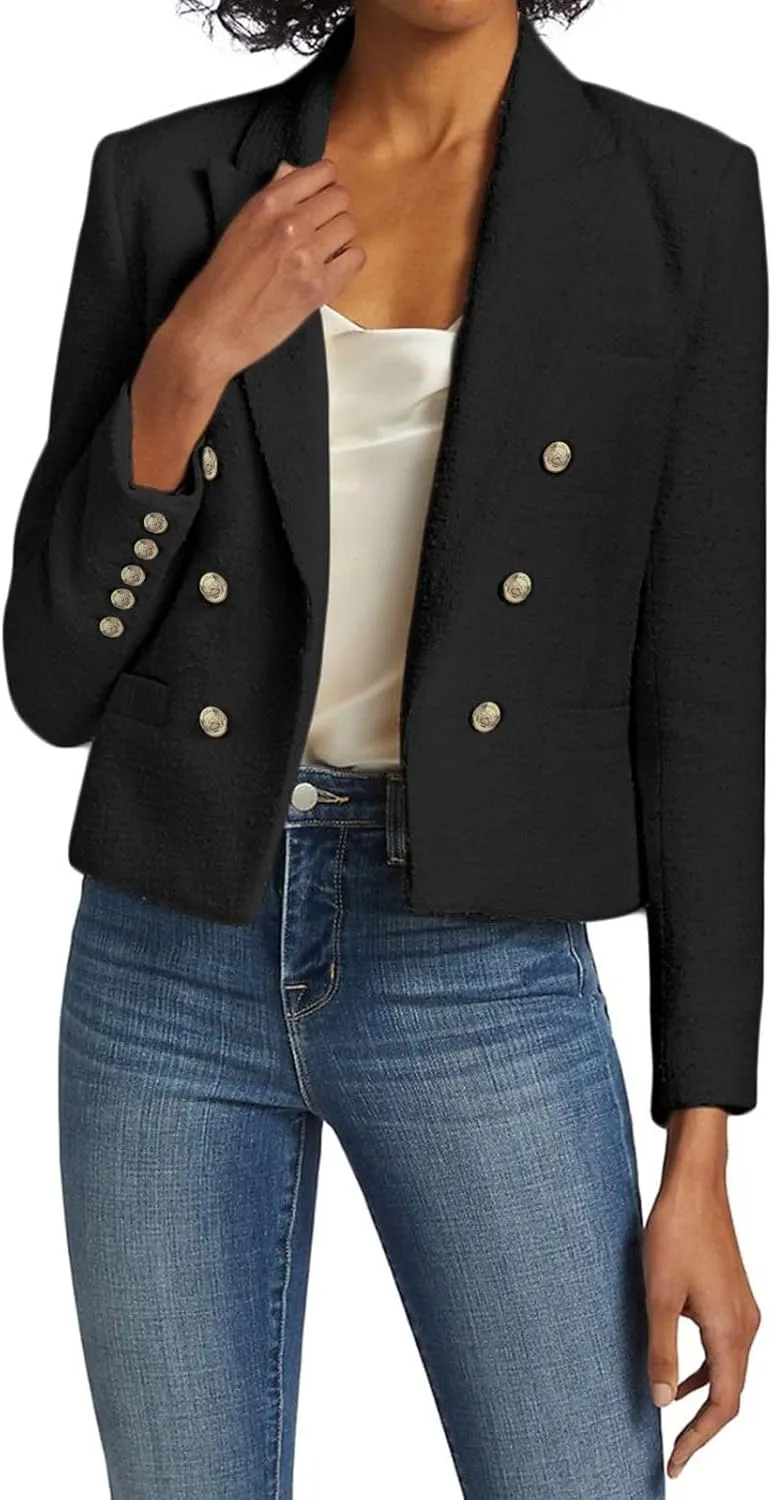 Womens' Casual Blazer 2024 New Spring Cropped Elegant Ladies Lightweight Open Front Work Office Business Pocket Jacket