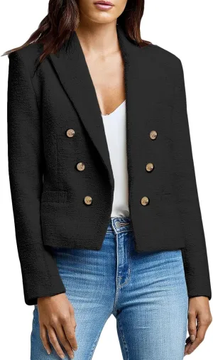 Womens' Casual Blazer 2024 New Spring Cropped Elegant Ladies Lightweight Open Front Work Office Business Pocket Jacket