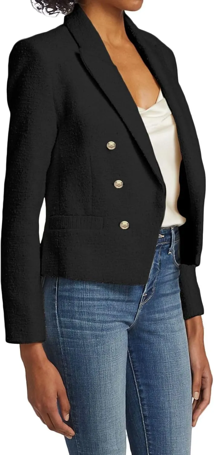 Womens' Casual Blazer 2024 New Spring Cropped Elegant Ladies Lightweight Open Front Work Office Business Pocket Jacket