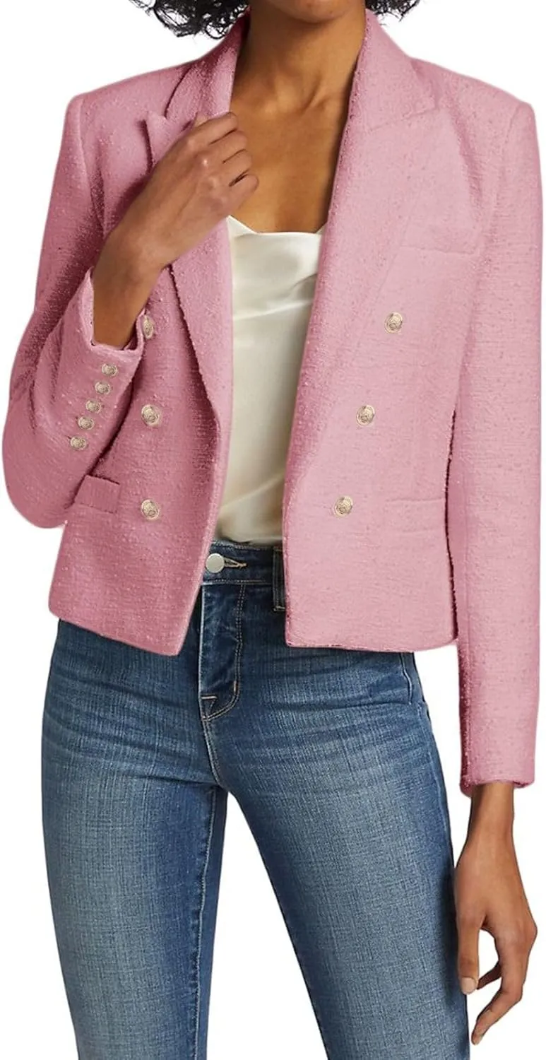 Womens' Casual Blazer 2024 New Spring Cropped Elegant Ladies Lightweight Open Front Work Office Business Pocket Jacket