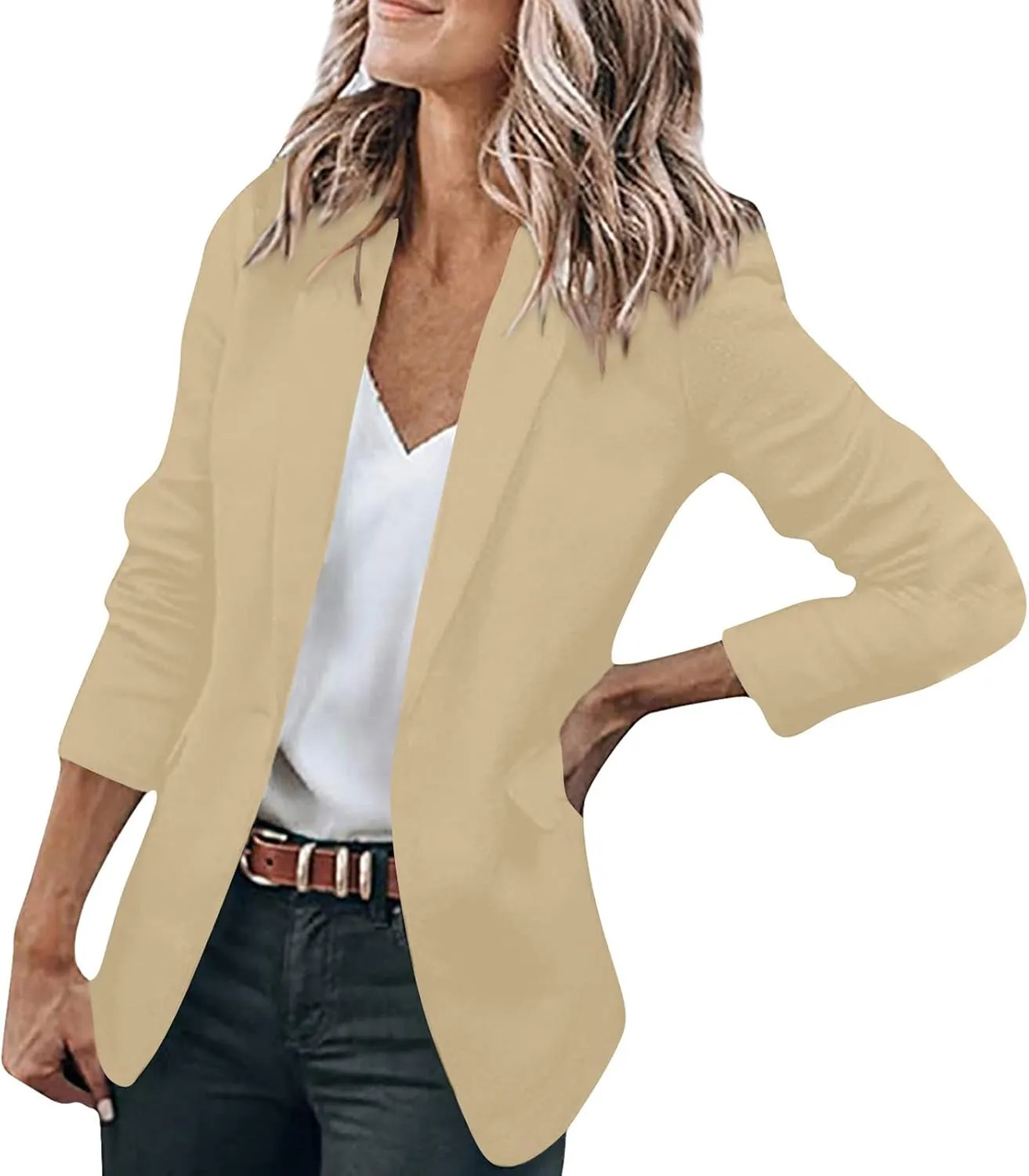 Women's Casual Blazer Casual Lapel Open Front Long Sleeve Work Office Suit Jacket Coat Blazer Dress