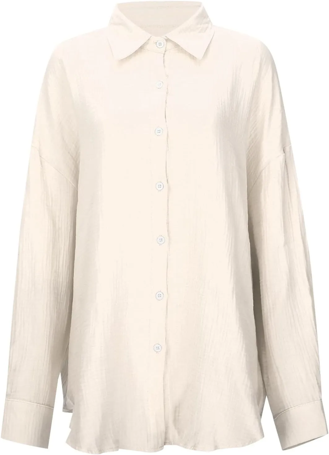 Womens Casual Fashion Solid Color Shirt Loose Fit Breathable Oversized Blouse