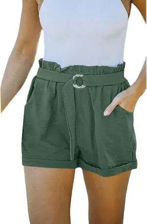 Women's Casual Short Solid Color High Waist Rise Roll Up Hem Shorts Summer Beach Sports Workout Outfits Clothing