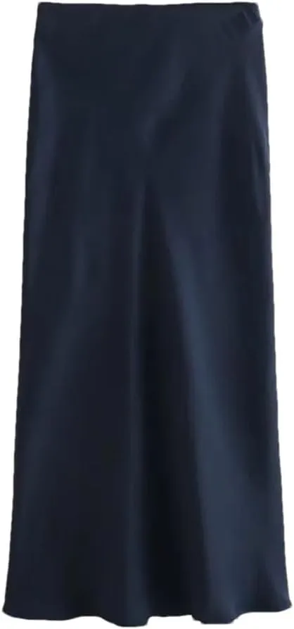 Women's Casual Slim Fit Simple Versatile Silk Satin Texture Midi Skirt Women's High Waisted Skirt
