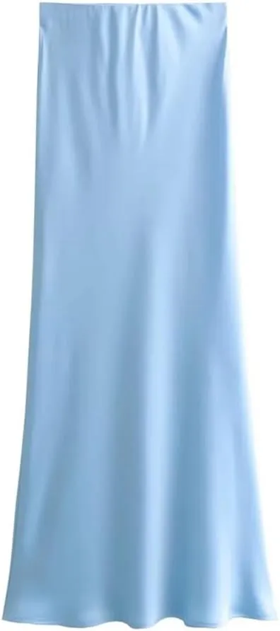 Women's Casual Slim Fit Simple Versatile Silk Satin Texture Midi Skirt Women's High Waisted Skirt